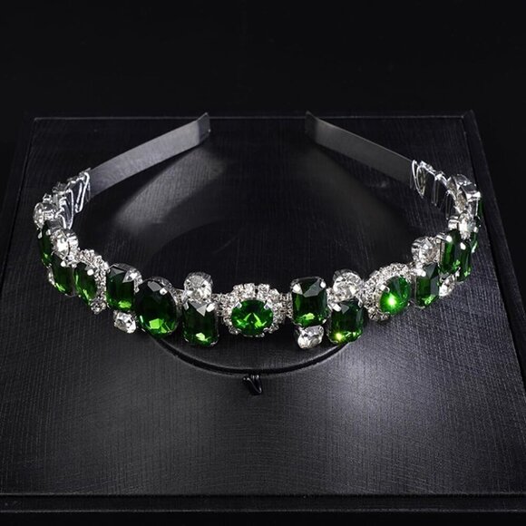 Bridal Rhinestone Headband Green Crystal Hair Hoop Wedding Party Accessory main image 4